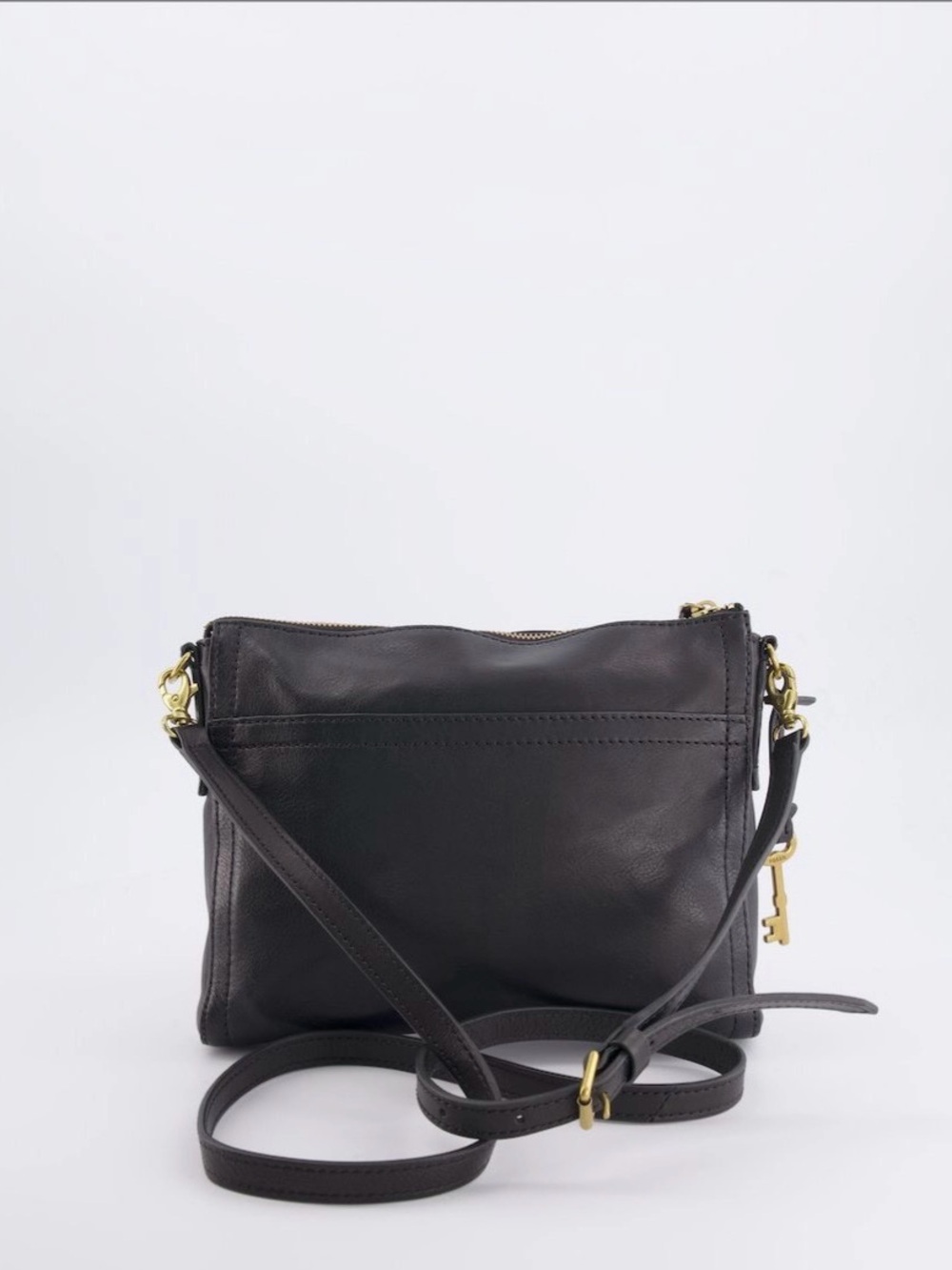 Fossil Black Leather Crossbody Bag with Gold Hardware